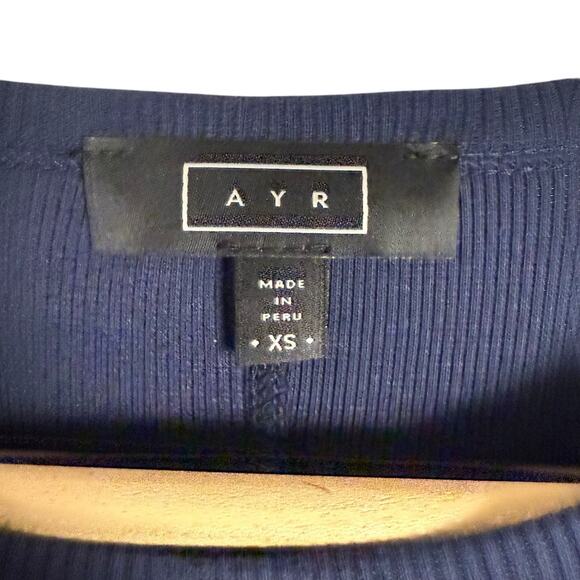 AYR The Moderne Navy Blue Ribbed Knit Short Sleeve Midi Dress Size XS - Picture 3 of 9